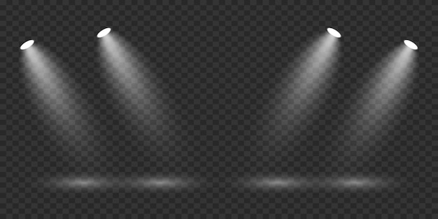 Luminarios de luz en un fondo transparente Efecto de iluminación del escenario