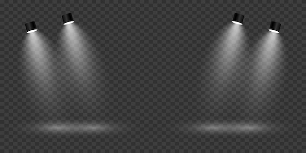 Luminarios de luz en un fondo transparente Efecto de iluminación del escenario