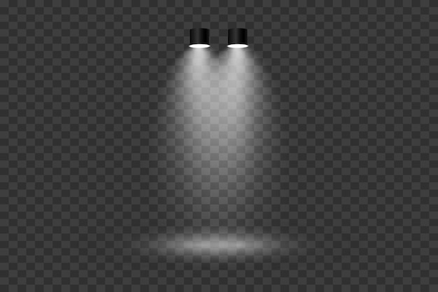 Luminarios de luz en un fondo transparente Efecto de iluminación del escenario