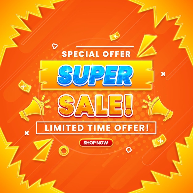 Luminoso y elegante estandarte de super venta con luces radiantes y texto de descuento