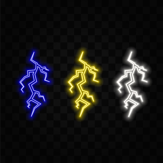 Luminoso de neón perno de la batería y trueno señal luminosa aislada Símbolo de carga y descarga de energía