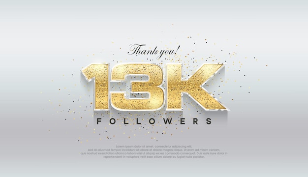 Luminoso oro de lujo 13k seguidores fondo vectorial premium para la celebración