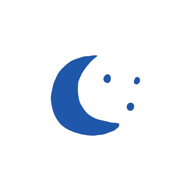 Luna azul minimalista con estrellas en un fondo blanco