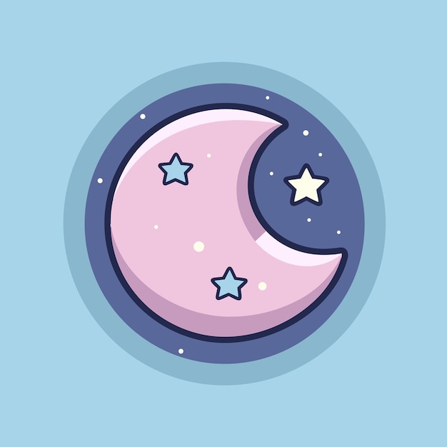 Vector una luna azul y rosa con estrellas y una luna rosa y azul.