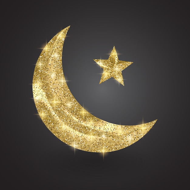 Luna de brillo dorado sobre fondo negro para el mes sagrado de la comunidad musulmana Ramadán Kareem