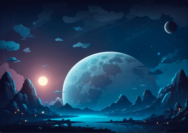 Luna en el cielo en la noche ilustración de vector de fondo