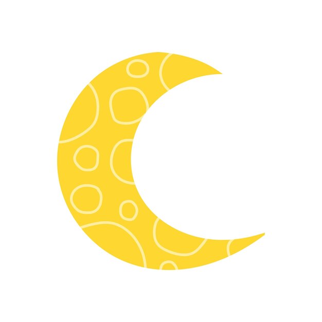 Una luna creciente amarilla caprichosa con patrones circulares en su superficie sobre un fondo blanco El diseño simple de estilo de dibujos animados exuda un tema nocturno lúdico y encantador