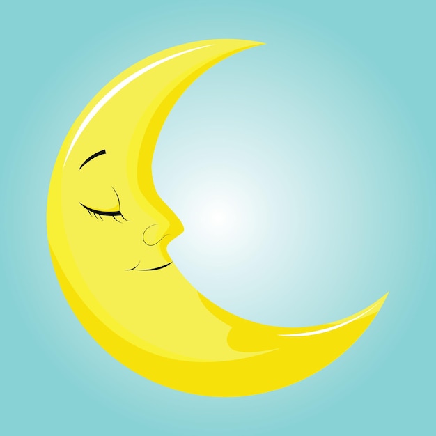 Una luna creciente amarilla con un ojo cerrado y un ojo cerrados.