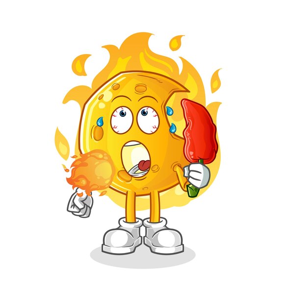 La luna creciente come mascota chilie picante. vector de dibujos animados