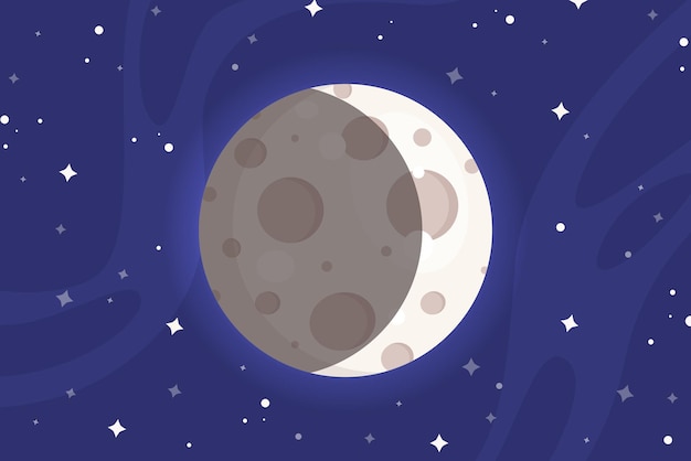 Luna creciente de dibujos animados en estilo dibujado a mano Líneas lisas y diseño amigable para niños
