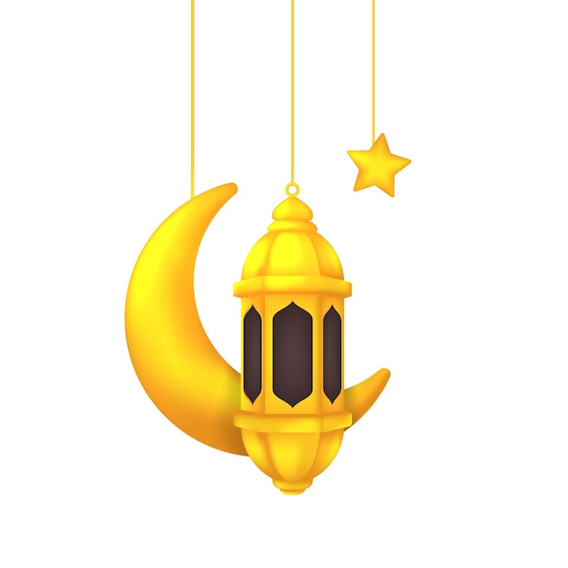 Luna Creciente Dorada Con Linterna Estilo Árabe Vector Aislado