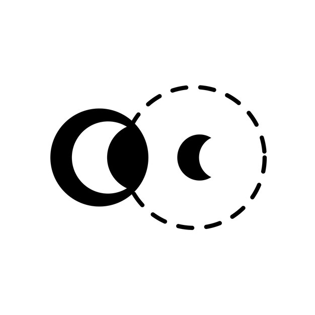 Luna creciente eclipse oscuro línea espacio y iconos de astronomía conjunto logotipo en blanco y negro
