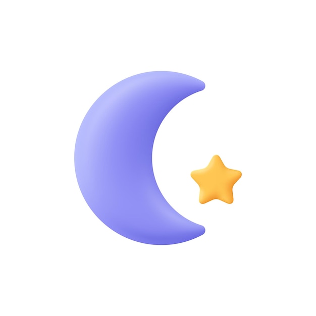 Luna creciente y estrella dorada Sueño del tiempo y concepto espacial Icono de vector 3d Estilo minimalista de dibujos animados