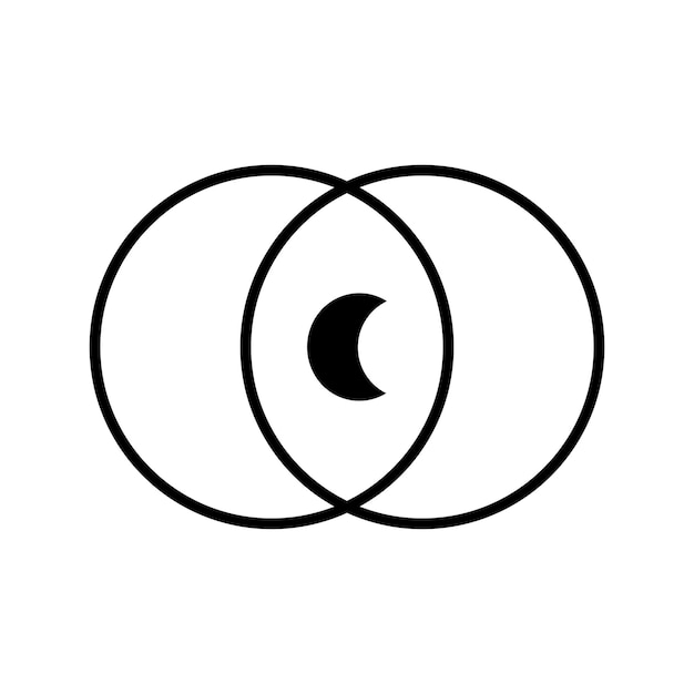 Luna creciente en línea de círculo eclipse espacio vectorial e iconos de astronomía conjunto de logotipo en blanco y negro