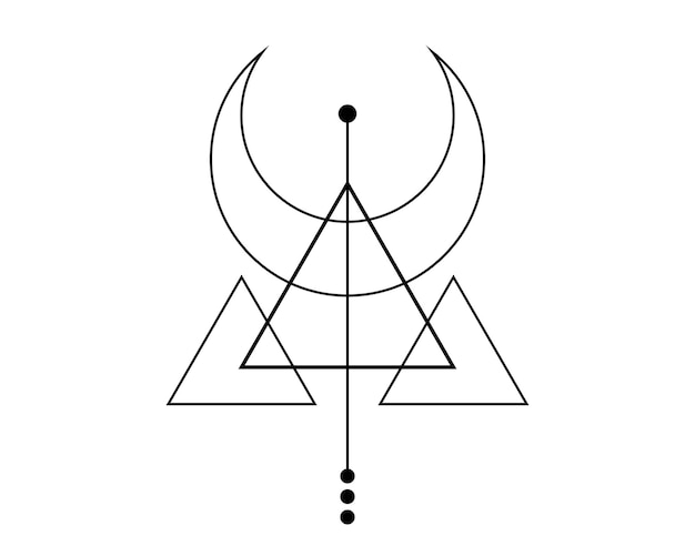 Luna creciente mágica Símbolo de la deidad vikinga Geometría sagrada celta logotipo negro tatuaje alquimia