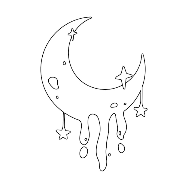 Vector luna dibujada a mano sobre un fondo blanco lindo abstracto dibujado a mano luna con estrellas