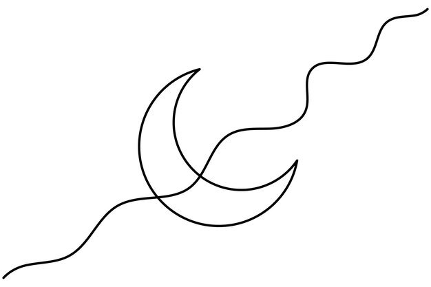 Luna dibujo continuo de una línea del icono vectorial del contorno de la luna