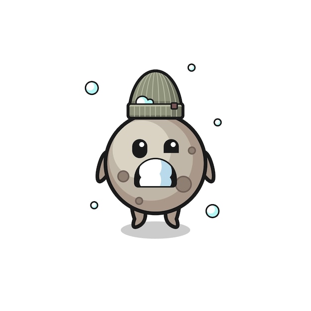 Luna de dibujos animados lindo con expresión temblorosa, diseño lindo