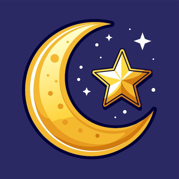 Vector luna dorada y estrellas ilustración vectorial 3d