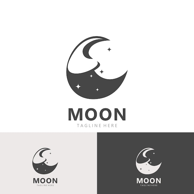 Luna elegante media luna y estrella línea de diseño de logotipo en estilo simple esquema plantilla de fondo