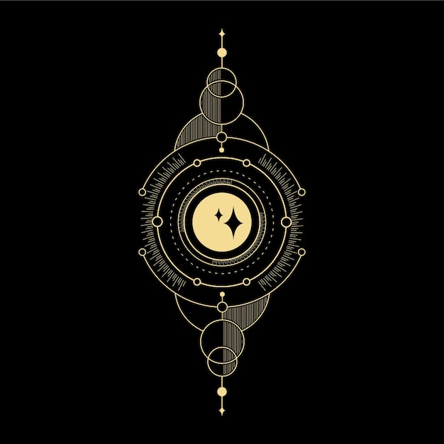 Luna estrella cristal ola solar y geometría sagrada para orientación espiritual tatuaje lector de cartas del tarot