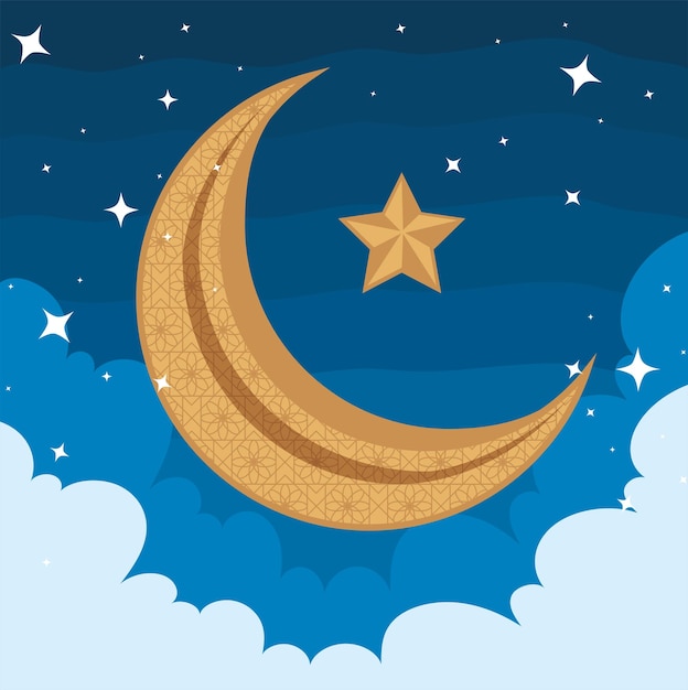 luna y estrella de media luna dorada