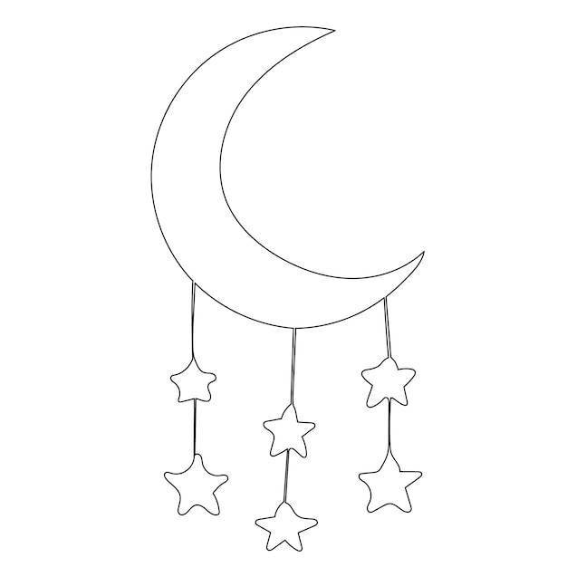 luna y estrellas un boceto de línea continua