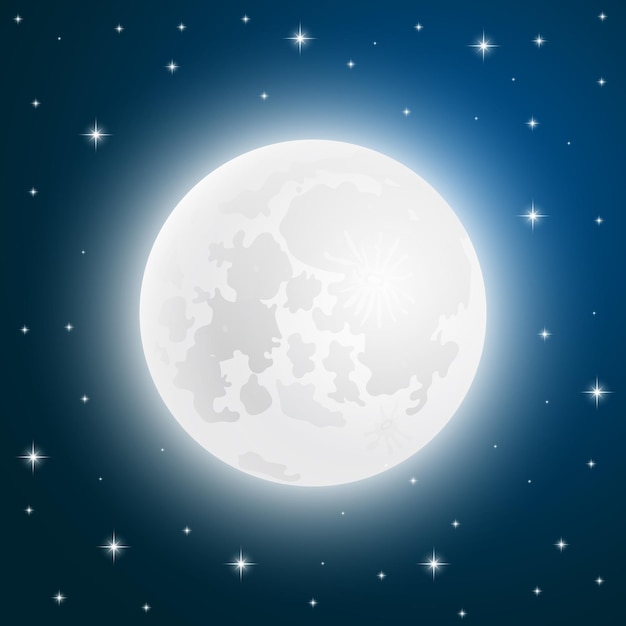 Vector luna con estrellas brillantes ilustración vectorial del cielo