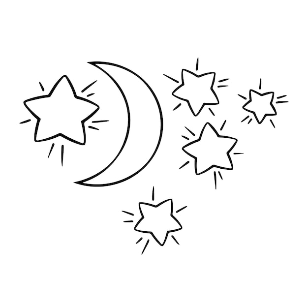 Luna y estrellas en estilo de dibujos animados para niños objetos celestes  para colorear línea ilustración vectorial aislar | Vector Premium