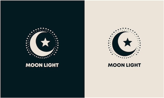 Luna y estrellas por la noche icono vectorial plano establecido en diferentes fondos