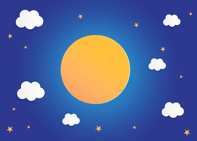 luna y estrellas en papel de medianoche estilo de arte fondo plano diseño vector ilustración