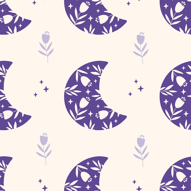 Luna floral vector de patrones sin fisuras