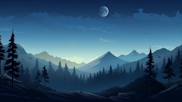 Vector la luna se levanta sobre las montañas.