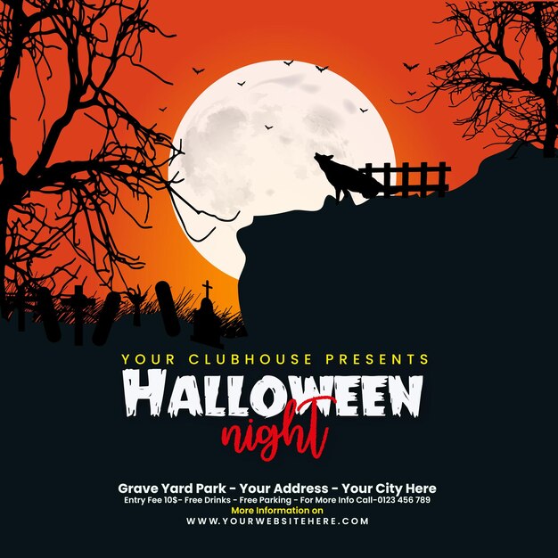 luna llena de halloween con fox Vector ilustración diseño de banner