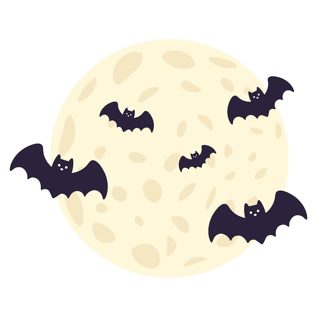 Luna llena con murciélagos Ilustración vectorial de Halloween