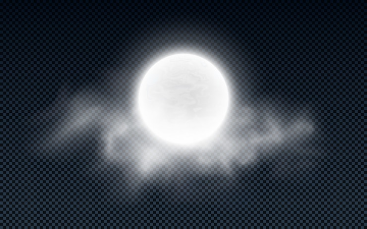 Vector luna llena realista con nubes aisladas en transparente