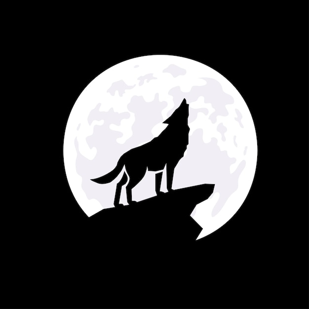 Vector luna llena con la silueta del lobo aullador