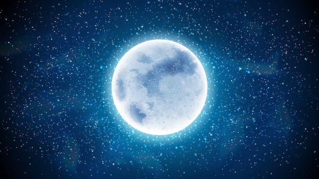 Luna llena en vector de fondo de noche de cielo estrellado