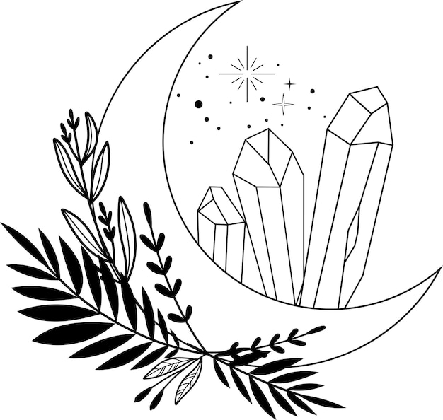 Luna Luna mística Cristales Fases lunares Esoterismo Luna silueta Vector