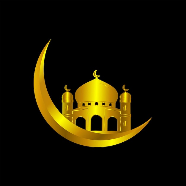 Luna mezquita islam logo icono símbolo oro vector