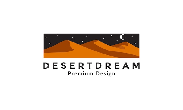 Vector luna de la noche con el logotipo de la montaña del desierto ilustración del diseño del icono del símbolo vectorial