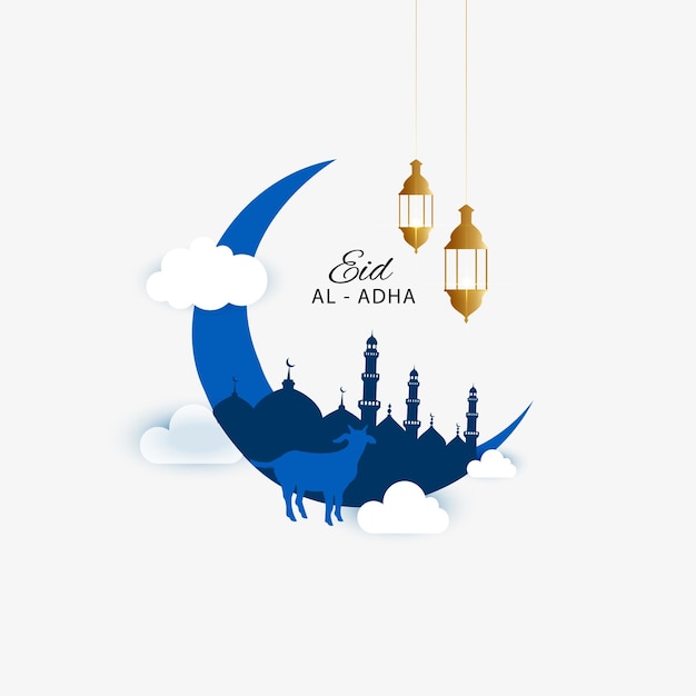 Vector luna con nube y plantilla de diseño de saludo del festival eid al adha mubarak 04