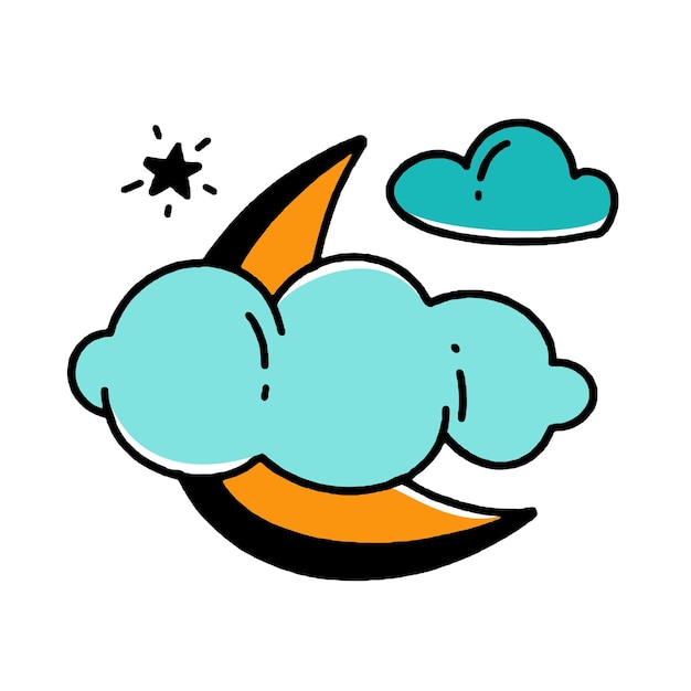 Luna en las nubes Halloween concepto doodle estilo vector diseño ilustración aislado en blanco