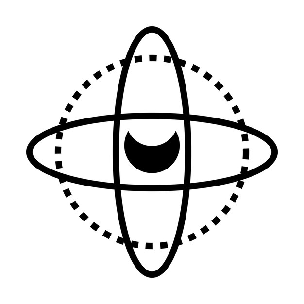 luna órbita planeta tecnología ciencia ilustración vectorial icono plano diseño blanco negro aislado