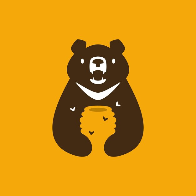 Luna oso negro miel colmena abeja espacio negativo logo vector icono ilustración