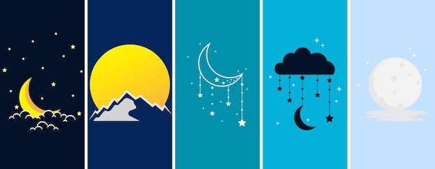 La luna sobre fondo azul vertical. Ilustración vectorial de la luna.