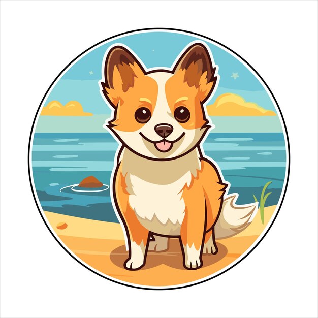 Vector lundehund raza de perro dibujos animados lindos kawaii personaje playa verano animal mascota pegatina ilustración