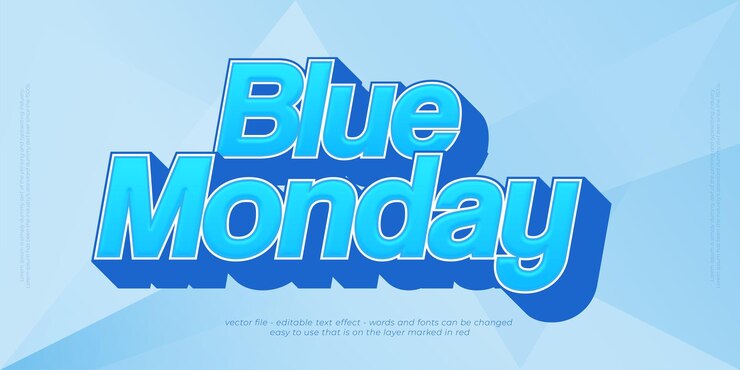Vector lunes azul con sombra larga efecto de texto editable de estilo 3d