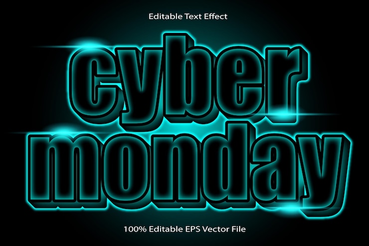 Vector el lunes cibernético con efecto de texto editable con estilo de gradiente de dibujos animados en relieve