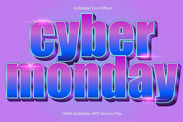 El lunes cibernético con efecto de texto editable con estilo de gradiente de dibujos animados en relieve